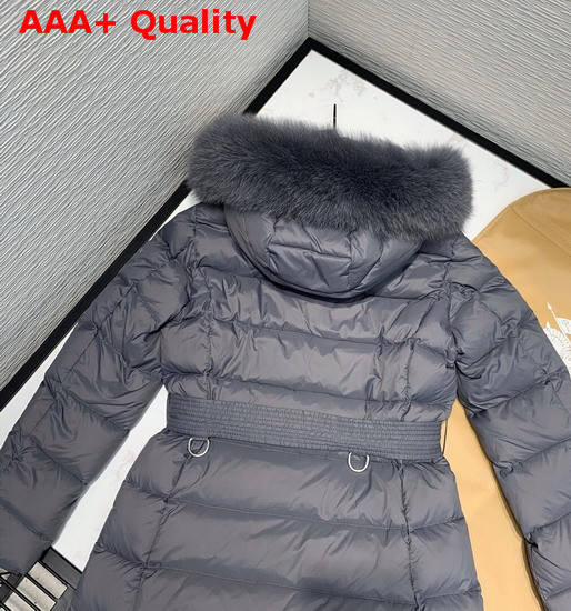 Burberry Fox Fur Trim Hooded Puffer Coat in Grey Replica