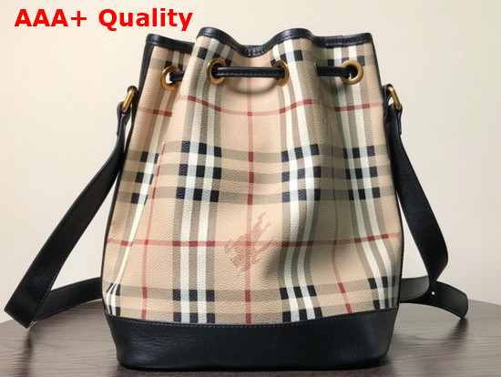 Burberry Horse Print Check Canvas Bucket Bag Black Replica