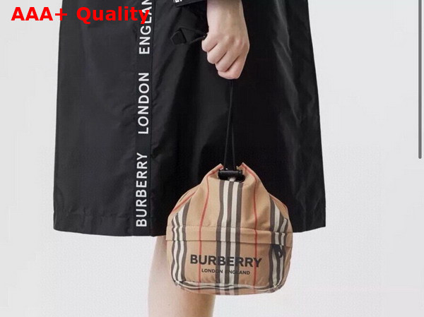 Burberry Icon Stripe Econyl Drawstring Pouch in Archive Beige Replica