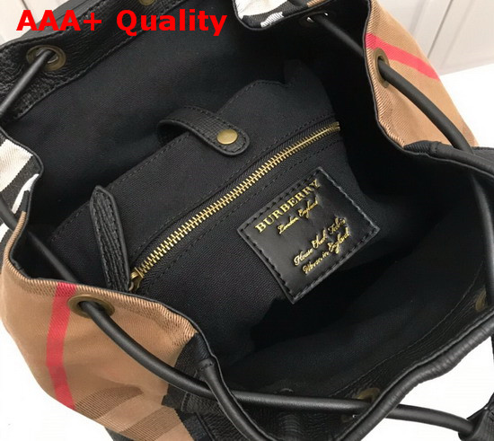Burberry Large Rucksack in Black Leather and Vintage Check Cotton Replica