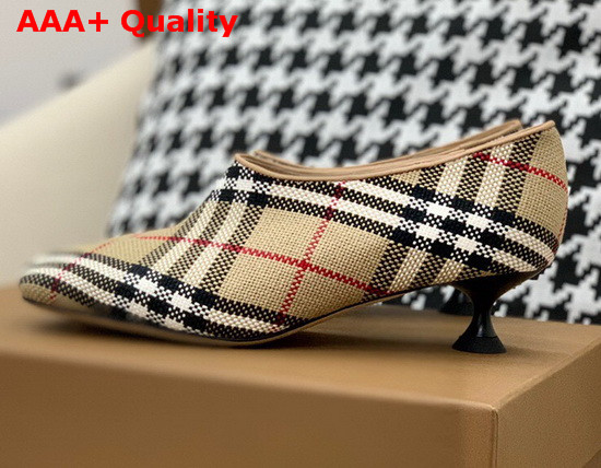 Burberry Latticed Cotton Kitten Heel Pumps Archive Beige Replica