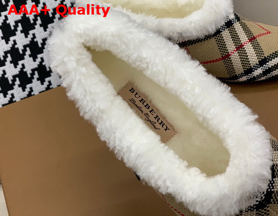 Burberry Latticed Cotton Kitten Heel Pumps with Shearling Lining Archive Beige Replica