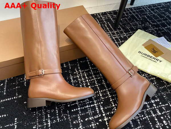 Burberry Leather Boots Pine Cone Brown for Women Replica