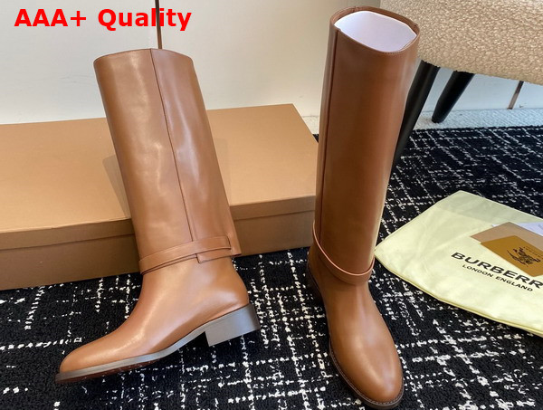 Burberry Leather Boots Pine Cone Brown for Women Replica