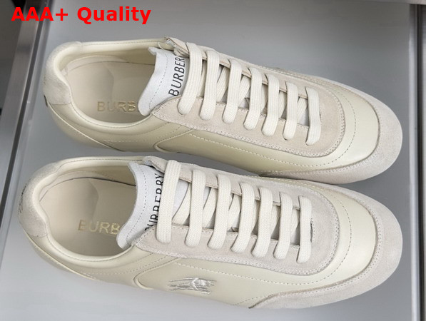 Burberry Leather Knight Runner Sneakers in Dove Beige Replica