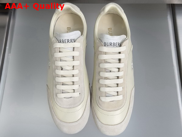 Burberry Leather Knight Runner Sneakers in Dove Beige Replica