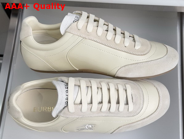 Burberry Leather Knight Runner Sneakers in Dove Beige Replica