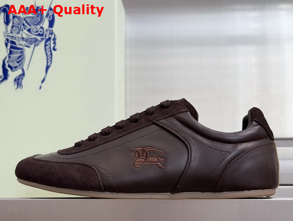 Burberry Leather Knight Runner Sneakers in Moorhen Brown Replica
