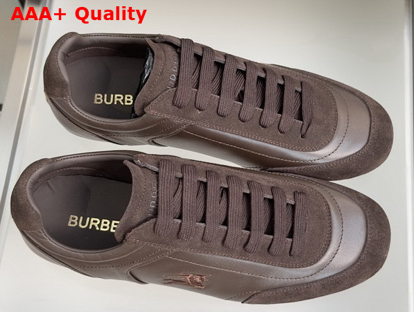 Burberry Leather Knight Runner Sneakers in Moorhen Brown Replica
