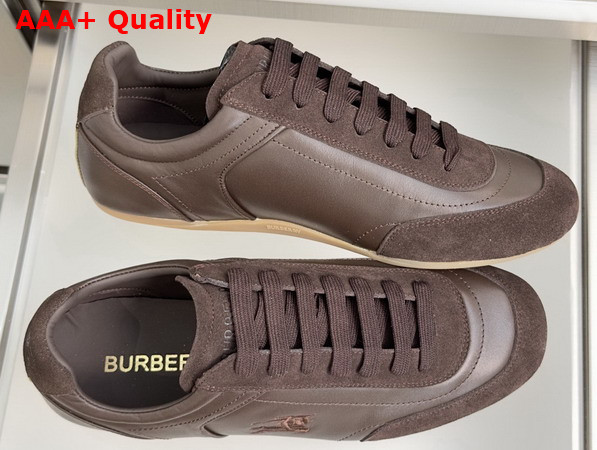 Burberry Leather Knight Runner Sneakers in Moorhen Brown Replica