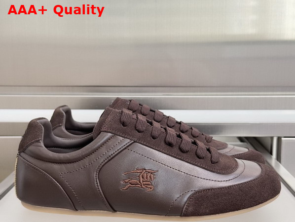Burberry Leather Knight Runner Sneakers in Moorhen Brown Replica