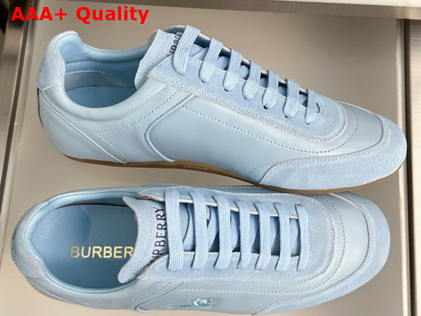 Burberry Leather Knight Runner Sneakers in Sky Blue Replica