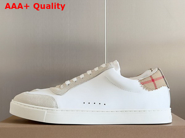 Burberry Leather Suede and Check Cotton Sneakers Neutral White Replica