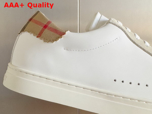 Burberry Leather Suede and Check Cotton Sneakers Neutral White Replica