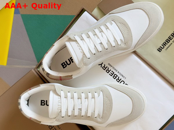Burberry Leather Suede and Check Cotton Sneakers Neutral White Replica