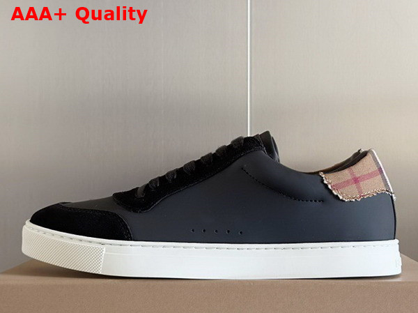 Burberry Leather Suede and Vintage Check Cotton Sneakers in Black Replica
