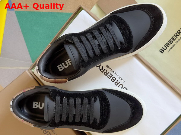 Burberry Leather Suede and Vintage Check Cotton Sneakers in Black Replica