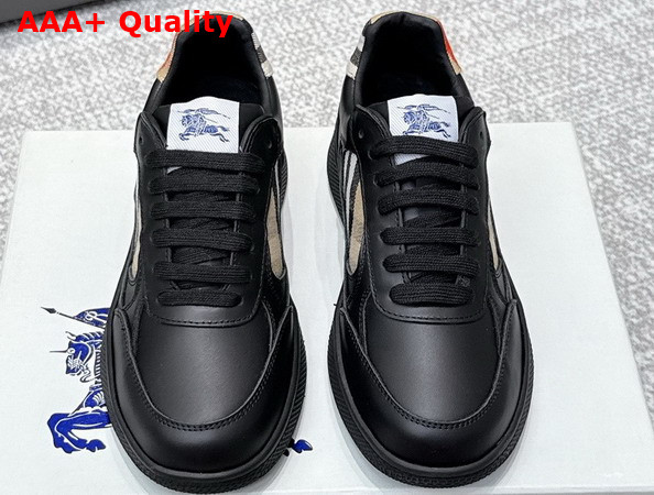 Burberry Leather and Check Terrace Sneakers Black and Sand Replica