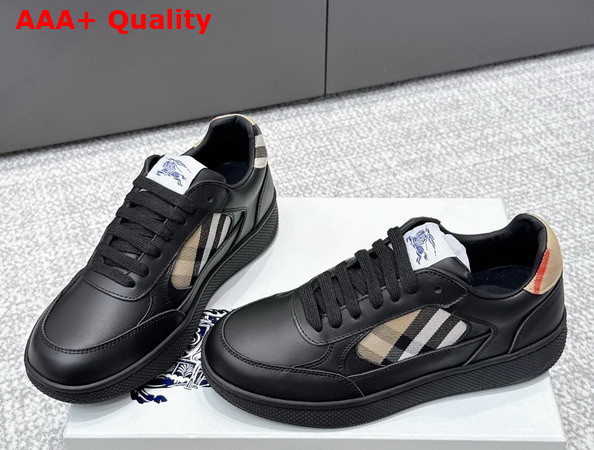 Burberry Leather and Check Terrace Sneakers Black and Sand Replica