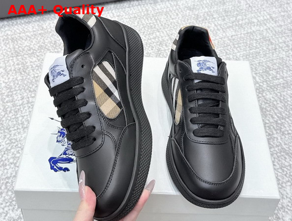 Burberry Leather and Check Terrace Sneakers Black and Sand Replica