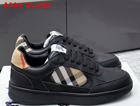 Burberry Leather and Check Terrace Sneakers Black and Sand Replica