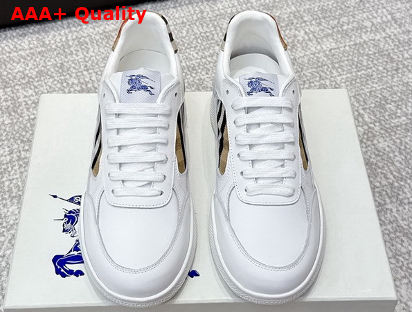 Burberry Leather and Check Terrace Sneakers White and Sand Replica