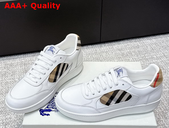 Burberry Leather and Check Terrace Sneakers White and Sand Replica