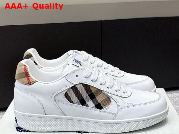 Burberry Leather and Check Terrace Sneakers White and Sand Replica