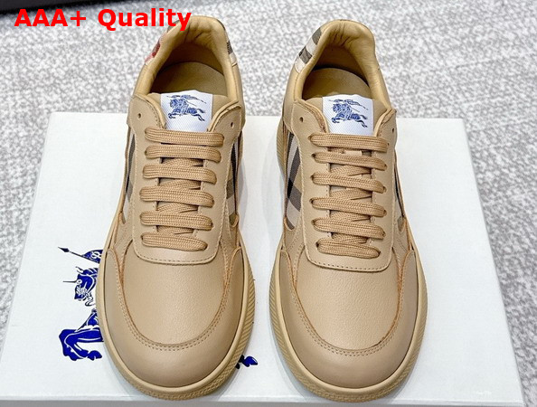 Burberry Leather and Check Terrace Sneakers in Sand Replica