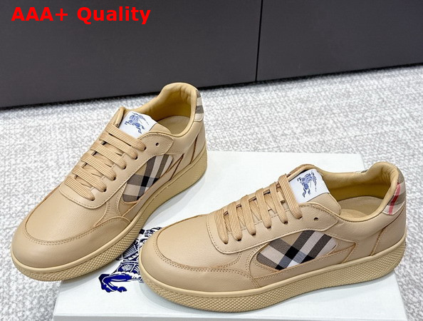 Burberry Leather and Check Terrace Sneakers in Sand Replica