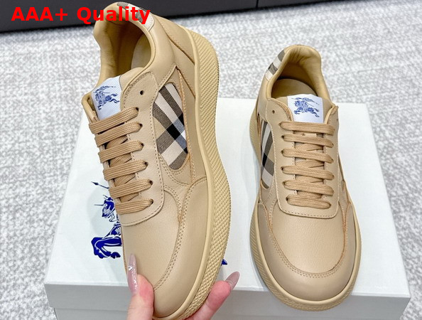 Burberry Leather and Check Terrace Sneakers in Sand Replica