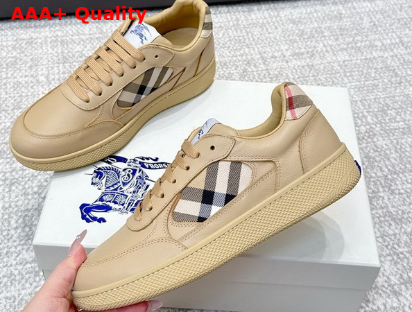 Burberry Leather and Check Terrace Sneakers in Sand Replica