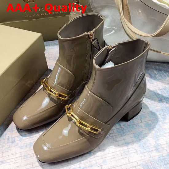 Burberry Link Detail Patent Leather Ankle Boots Taupe Grey Replica