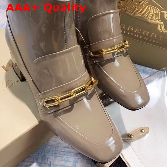 Burberry Link Detail Patent Leather Ankle Boots Taupe Grey Replica