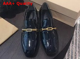Burberry Link Detail Patent Leather Block Heel Loafers in Black Replica