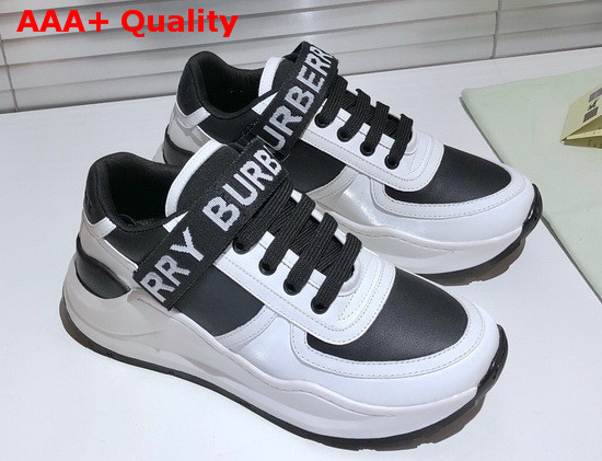 Burberry Logo Detail Leather and Nylon Sneakers Black Optic White Replica