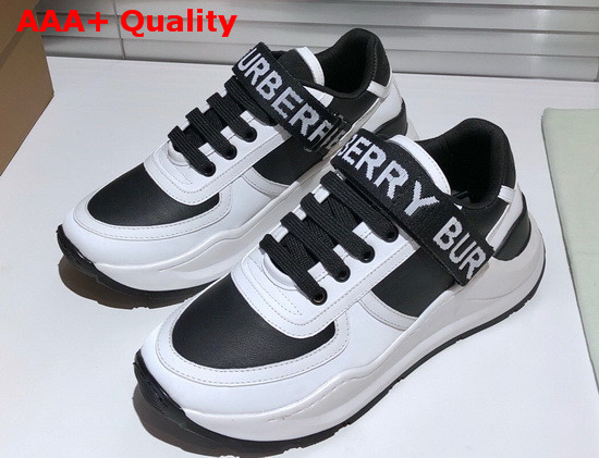 Burberry Logo Detail Leather and Nylon Sneakers Black Optic White Replica