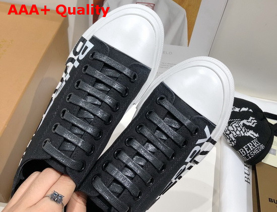 Burberry Logo Print Cotton Gabardine Sneakers Black and Optic White Replica