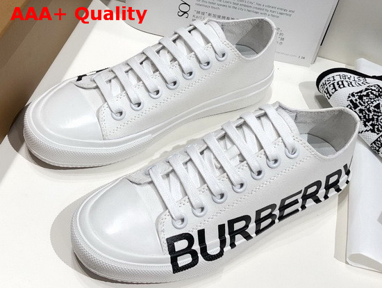 Burberry Logo Print Cotton Gabardine Sneakers Optic White Replica