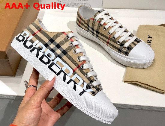 Burberry Logo Print Vintage Check Cotton Sneakers Archive Beige Replica