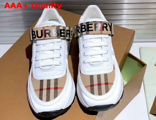 Burberry Logo Print Vintage Check and Leather Sneakers Archive Beige Replica
