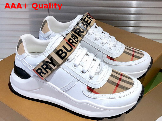 Burberry Logo Print Vintage Check and Leather Sneakers Archive Beige Replica