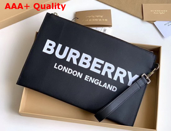 Burberry Logo Print Zip Pouch in Black Calf Leather Replica