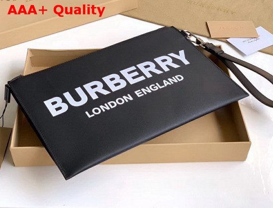 Burberry Logo Print Zip Pouch in Black Calf Leather Replica