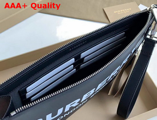 Burberry Logo Print Zip Pouch in Black Calf Leather Replica