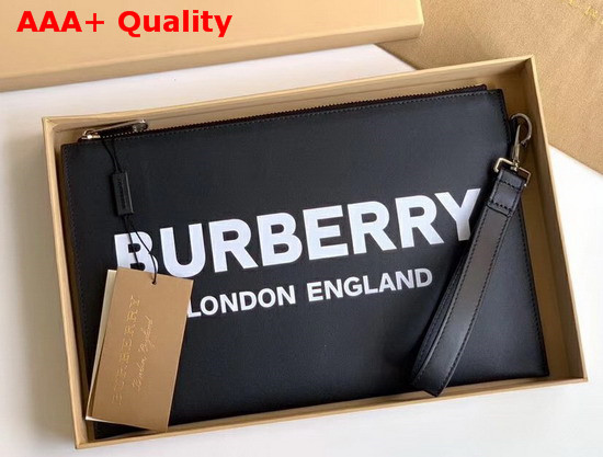 Burberry Logo Print Zip Pouch in Black Calf Leather Replica