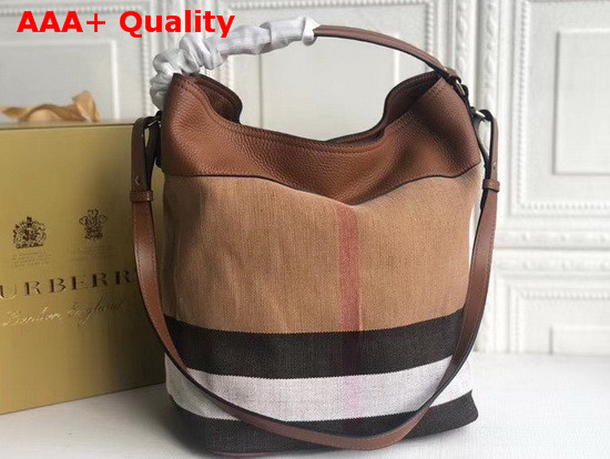 Burberry Medium Ashby in Canvas Check and Leather Saddle Brown Replica