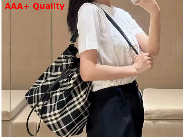 Burberry Medium Check Bucket Bag Black and Calico Replica