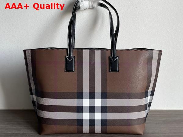 Burberry Medium Check and Leather Tote Dark Brich Brown Replica