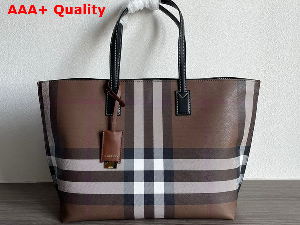 Burberry Medium Check and Leather Tote Dark Brich Brown Replica